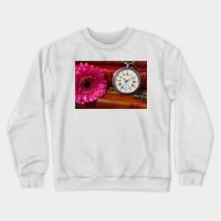 Pink Daisy And Pocket Watch Crewneck Sweatshirt